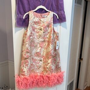 NWT Julia Jordan Metallic Floral Dress with Pink Accents and Tulle hem trim